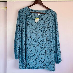 NWT Simply Styled by Sears Floral Long Sleeve Top Sz L Blue & Black